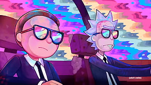 Rick and Morty Animated Wallpaper with Vibrant Neon Sky and Retro Sunglasses HD wallpaper