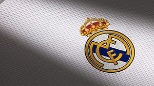 Real Madrid Club Crest Embroidered on White Textured Jersey Fabric HD wallpaper
