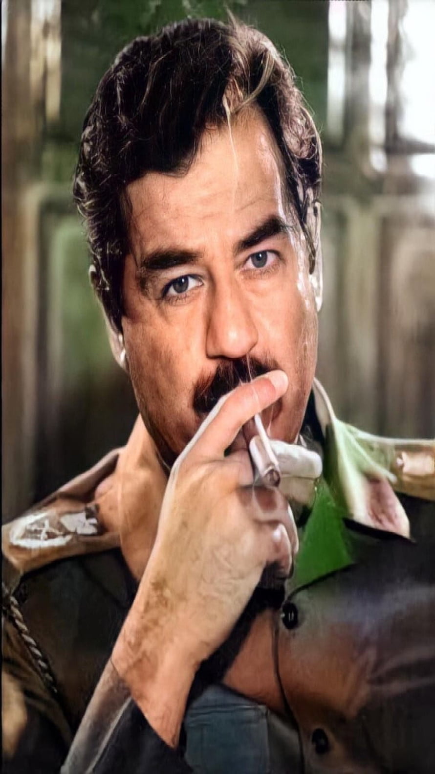 Saddam Hussein in Military Uniform Holding Cigar Close-Up Portrait HD phone wallpaper