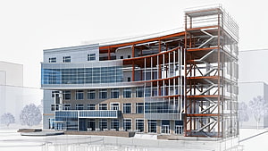 Modern Commercial Building Architectural Rendering with Exposed Steel Structure HD wallpaper