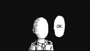 Minimalist Black and White Anime Character with Speech Bubble on Dark Background HD wallpaper