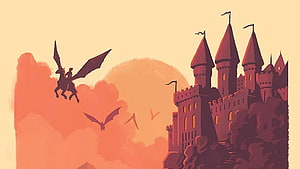 Harry Potter Castle and Hippogriff Silhouette at Sunset HD wallpaper