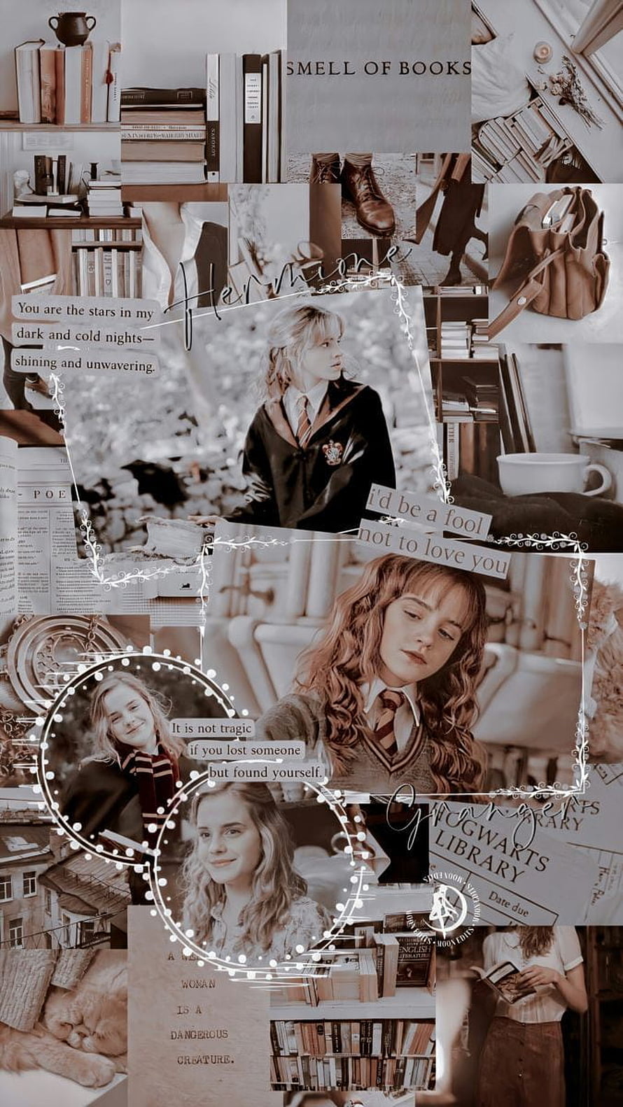 Hermione Granger Harry Potter Aesthetic Collage with Library and Book Quotes HD phone wallpaper