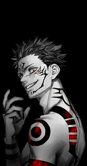 Ryomen Sukuna Demon Slayer Anime Character Portrait with Red Eyes and Dark Markings HD phone wallpaper