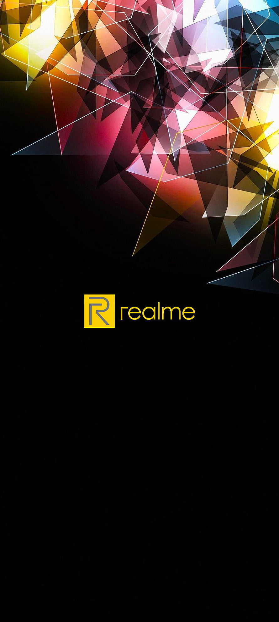 Realme Brand Logo with Vibrant Geometric Abstract Pattern on Black Background HD phone wallpaper