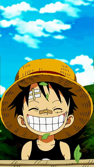 One Piece Luffy Smiling Under Blue Sky With Straw Hat HD phone wallpaper
