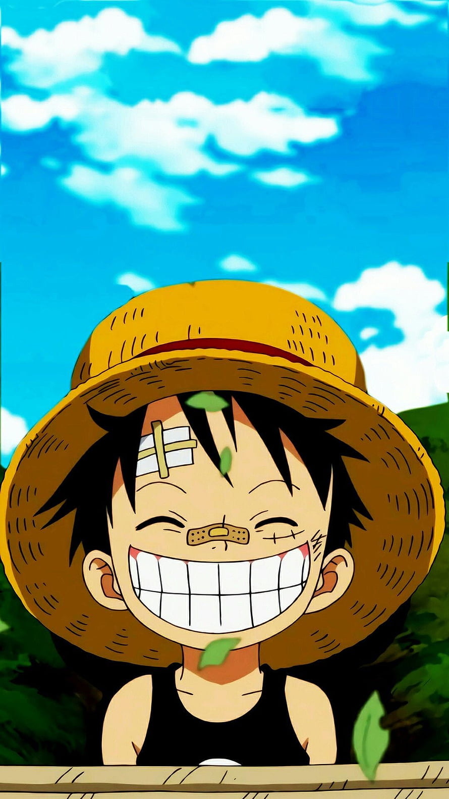 One Piece Luffy Smiling Under Blue Sky With Straw Hat HD phone wallpaper