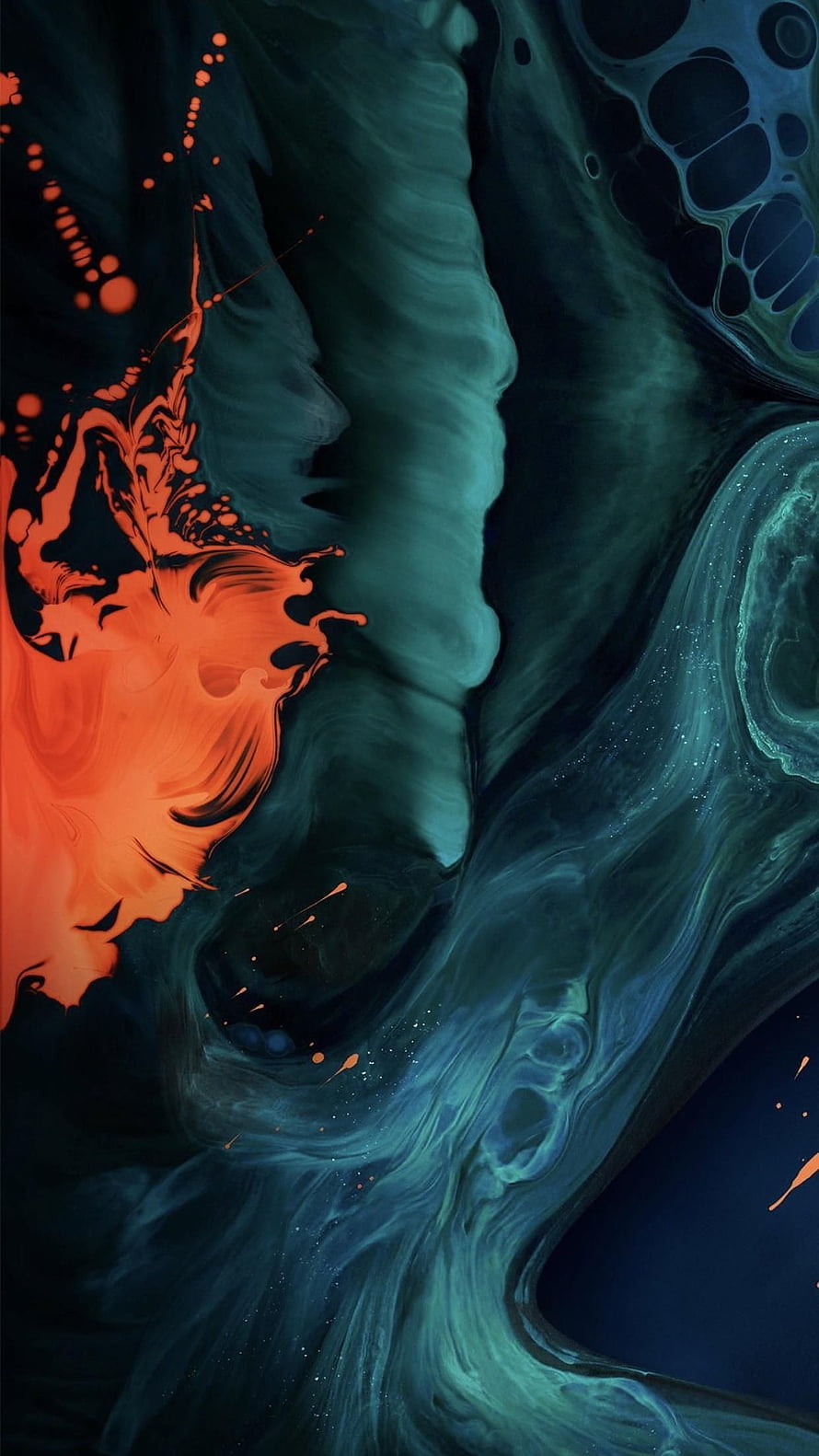Abstract Fluid Art with Swirling Teal and Vibrant Orange Ink Patterns HD phone wallpaper