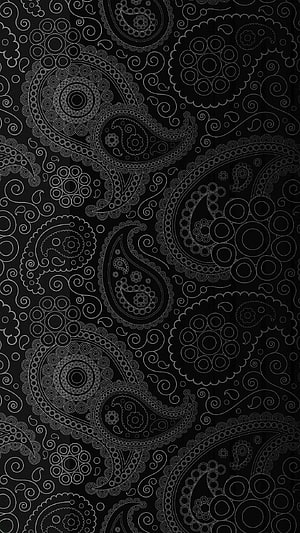 Intricate Black Paisley Pattern with Fine White Line Art and Floral Motifs HD phone wallpaper