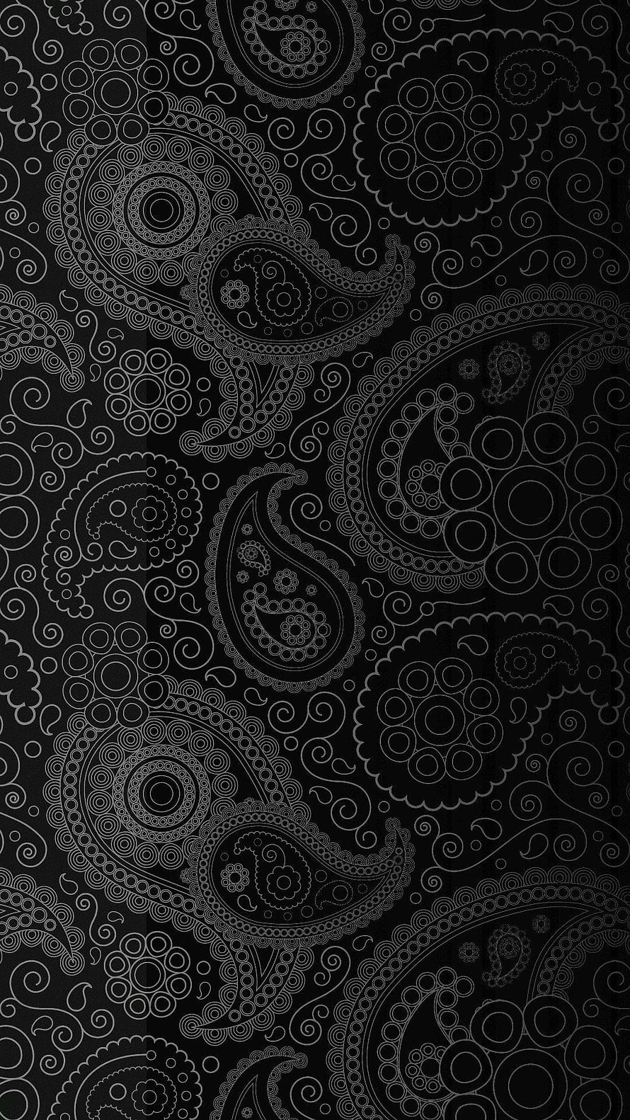 Intricate Black Paisley Pattern with Fine White Line Art and Floral Motifs HD phone wallpaper