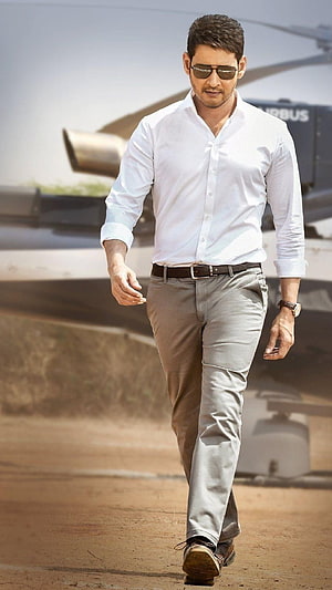 Mahesh Babu Walking in White Shirt and Grey Trousers with Sunglasses HD phone wallpaper