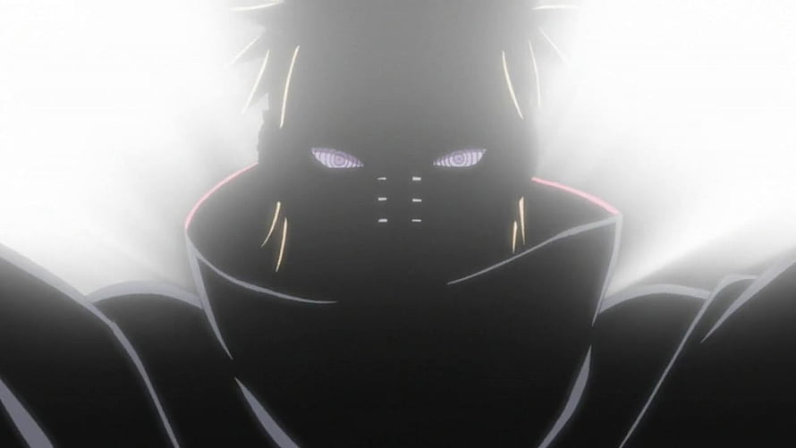 Pain from Naruto Shippuden in Black and White with Glowing Rinnegan Eyes HD wallpaper