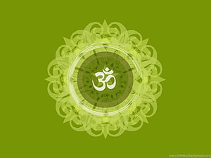 Green Om Symbol with Lotus Mandala Design for Meditation and Spiritual Wellness HD wallpaper