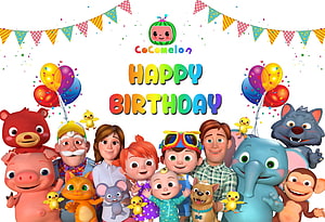 CoComelon Happy Birthday Celebration With All Characters And Balloons HD wallpaper
