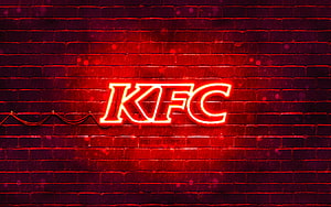 KFC Neon Sign Glowing on Dark Red Brick Wall at Night HD wallpaper