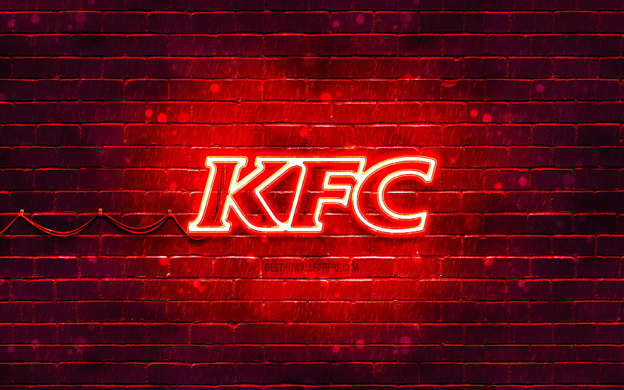 KFC Neon Sign Glowing on Dark Red Brick Wall at Night HD wallpaper