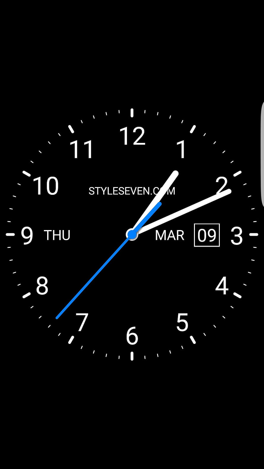 Minimalist Black Analog Clock Face with Blue Second Hand and Date Display HD phone wallpaper