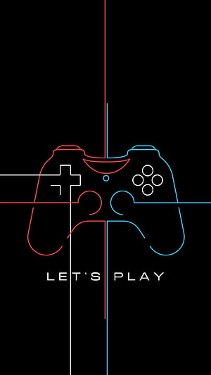 Minimalist PlayStation Controller Line Art with Neon Red and Blue Accents on Black Background HD phone wallpaper
