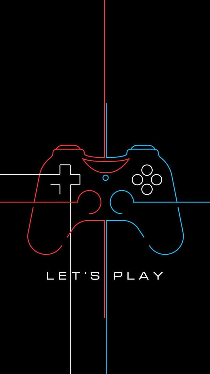 Minimalist PlayStation Controller Line Art with Neon Red and Blue Accents on Black Background HD phone wallpaper