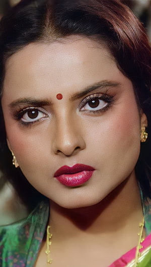 Rekha Vintage Bollywood Portrait with Traditional Saree and Gold Jewelry HD phone wallpaper