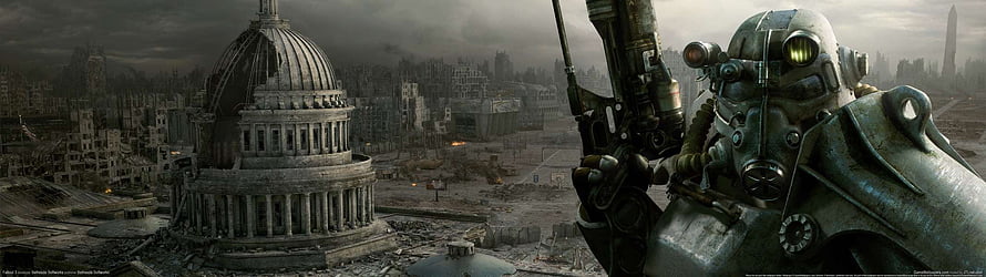 Fallout Power Armor Warrior Overlooking Ruined Washington D.C. Capitol Dome HD wallpaper