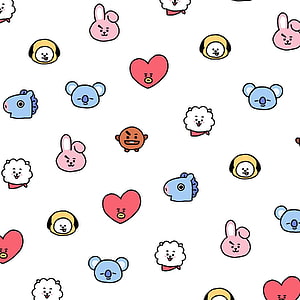 BT21 Cute Animal Character Pattern on White Background HD phone wallpaper