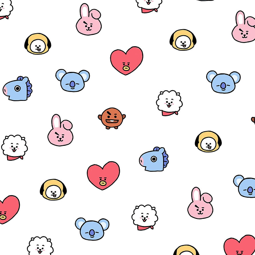 BT21 Cute Animal Character Pattern on White Background HD phone wallpaper