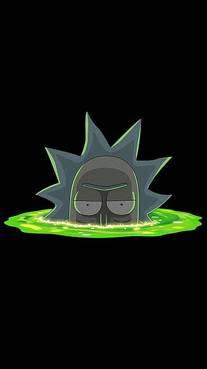 Rick Sanchez Submerged in Glowing Green Slime on Black Background HD phone wallpaper