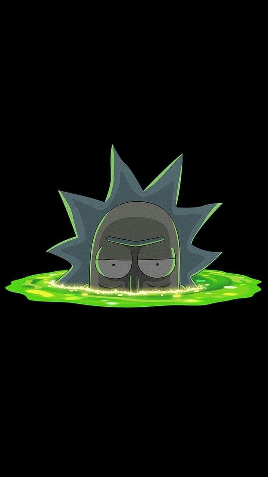 Rick Sanchez Submerged in Glowing Green Slime on Black Background HD phone wallpaper