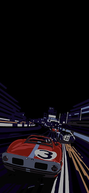 Retro Racing Car Night City Illustration with Minimalist AMOLED Style HD phone wallpaper