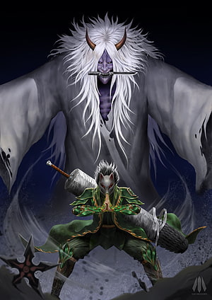 Shiki Fujin and the Oni Demon in Dark Fantasy Digital Art HD phone wallpaper