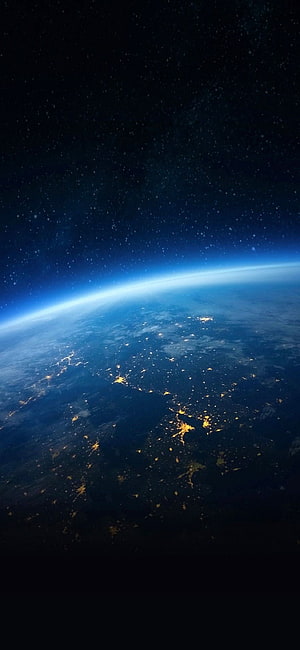 Earth at Night from Space with City Lights and Starry Sky HD phone wallpaper