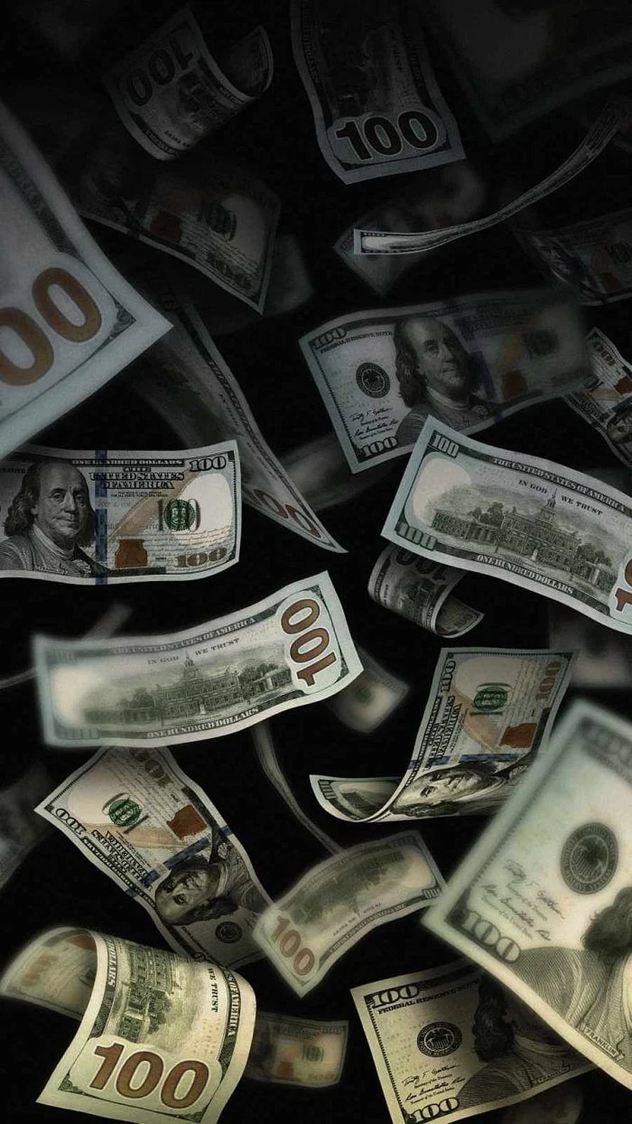 Scattered US One Hundred Dollar Bills on a Dark Background HD phone wallpaper