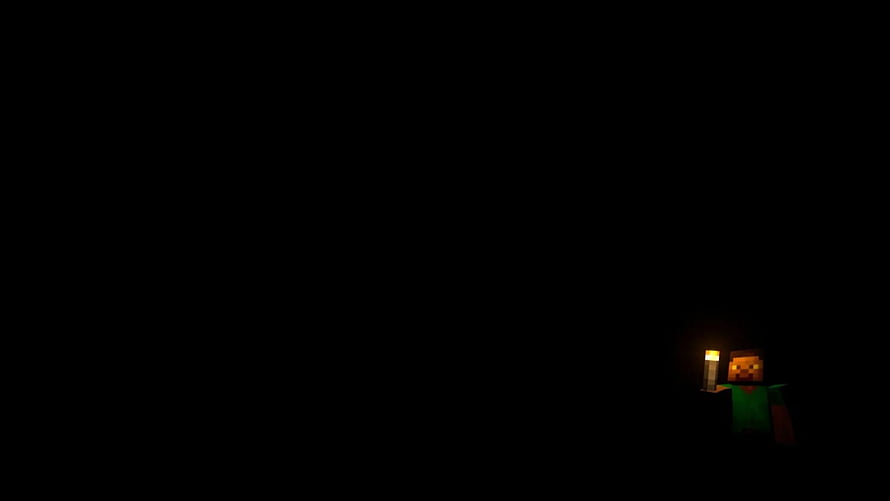 Minecraft Steve holding a torch in a pitch black void HD wallpaper