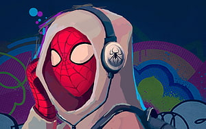 Spider-Man in Hoodie and Headphones Listening to Music Digital Art HD wallpaper