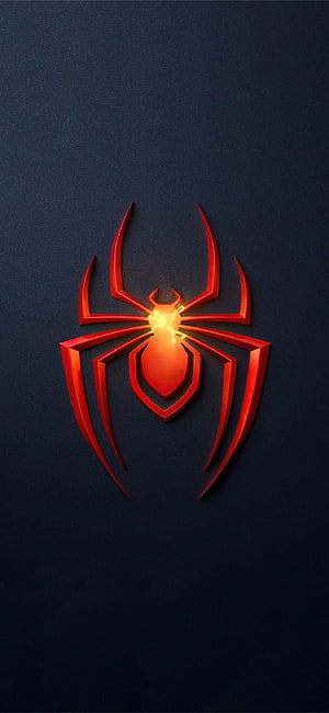 Glowing Red Spider-Man Logo on Dark Textured Background HD phone wallpaper