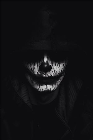 Dark Clown Face with Tribal Tattoo Makeup in Black Hoodie HD phone wallpaper