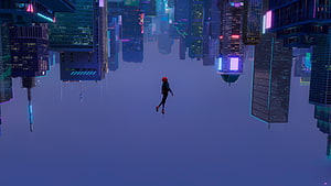 Miles Morales Spider-Man Swinging Through Upside-Down Cyberpunk Cityscape, Cyberpunk #skyscraper Upside Down Animated Movies #Spider Man Miles Morales Marvel Comics Spider Man:. Animated Spider, Marvel , Miles Morales Spiderman, Spiderman Upside Down HD wallpaper