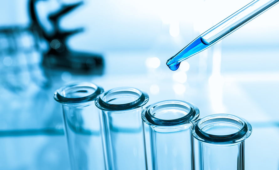 Blue Tinted Laboratory Scene With Glass Test Tubes And Dropper HD wallpaper
