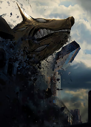 Chainsaw Man Giant Devil Head Emerging From Destroyed City Buildings HD phone wallpaper