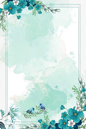 Elegant Watercolor Floral Border with Blue Birds and Teal Blossoms on a Soft Mint Background HD phone wallpaper