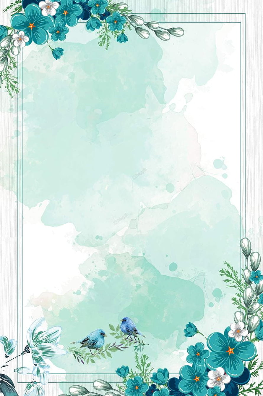 Elegant Watercolor Floral Border with Blue Birds and Teal Blossoms on a Soft Mint Background HD phone wallpaper