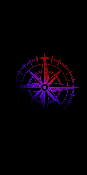 Neon Compass Rose with Red and Purple Gradient on Black Background HD phone wallpaper