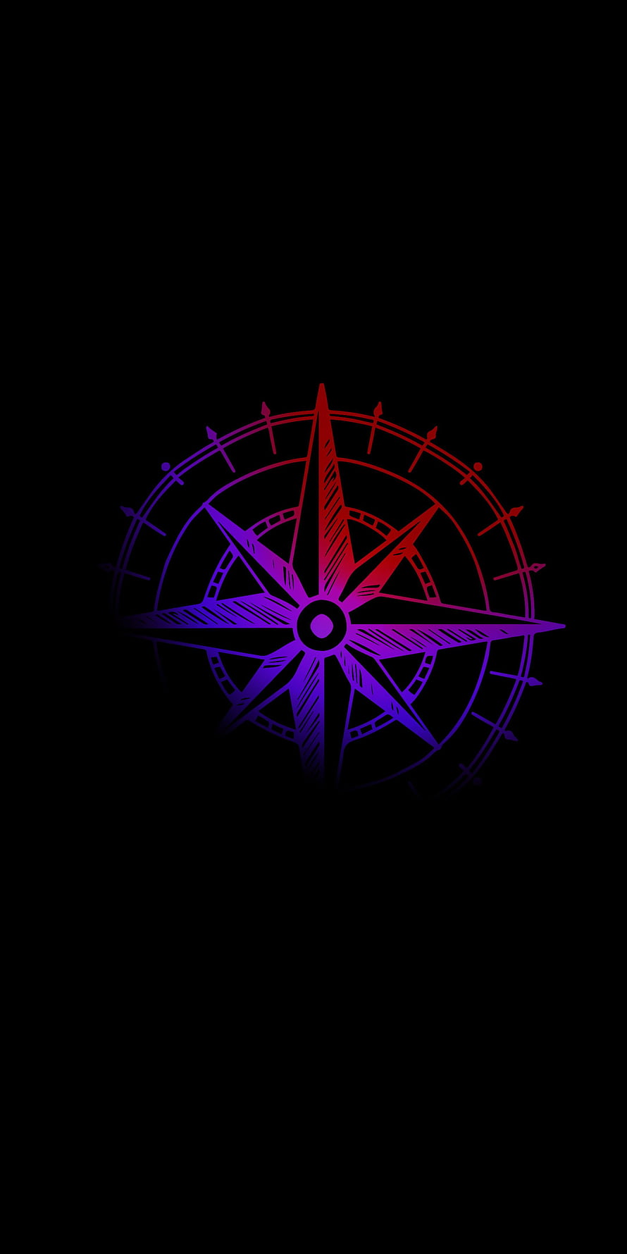 Neon Compass Rose with Red and Purple Gradient on Black Background HD phone wallpaper