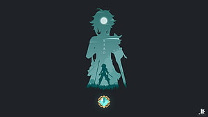 Genshin Impact Xiao Silhouette Wallpaper with Hydro Emblem and Dark Minimalist Design HD wallpaper