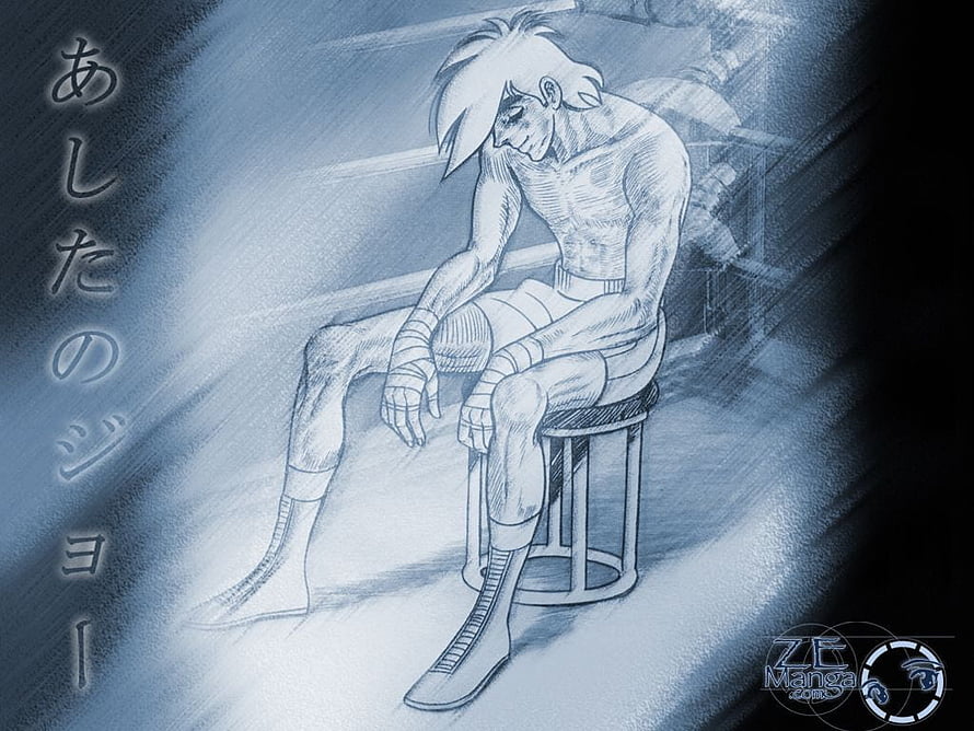 Ashita no Joe: Joe Yabuki Sitting on a Stool in Monochrome Sketch Style HD wallpaper