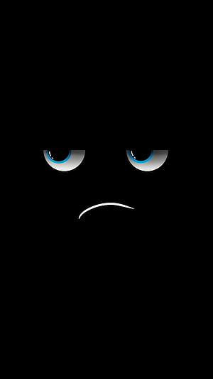 Minimalist Sad Face with Blue Eyes on Black Background HD phone wallpaper