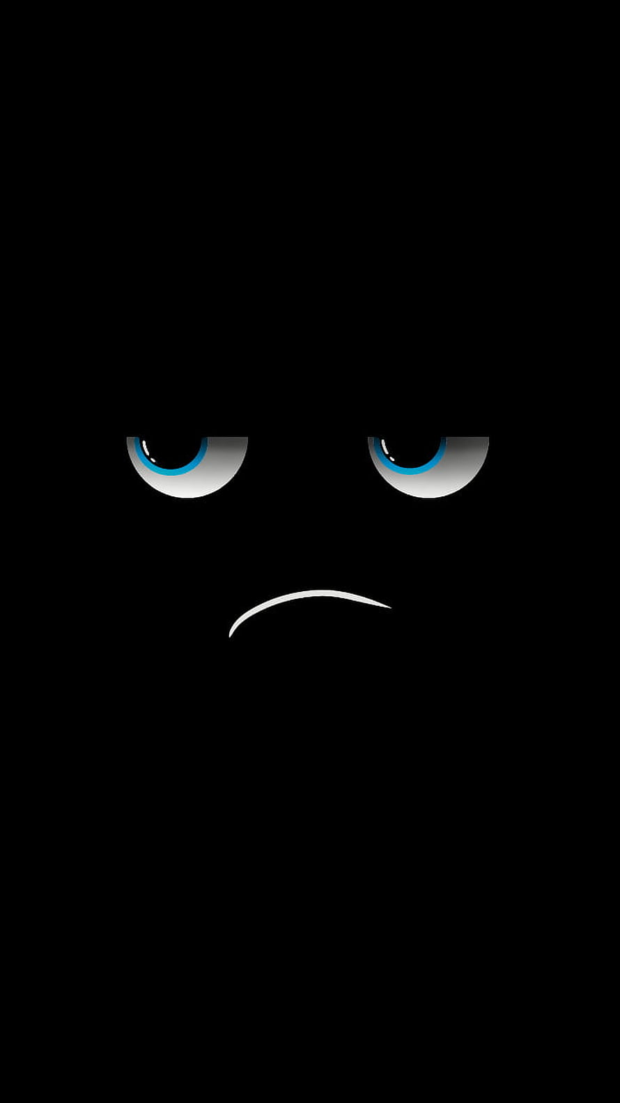 Minimalist Sad Face with Blue Eyes on Black Background HD phone wallpaper