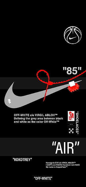 Off-White x Nike Air Swoosh Graphic with Red Shoelace and Black Background HD phone wallpaper