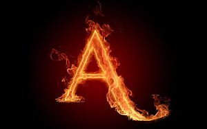 Burning Letter A in Fiery Flames on Dark Background HD wallpaper